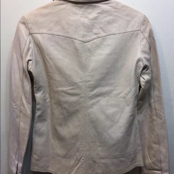 New True Religion Women Leather Shirt Western Long Sleeve Small Beige Distress - Picture 3 of 12